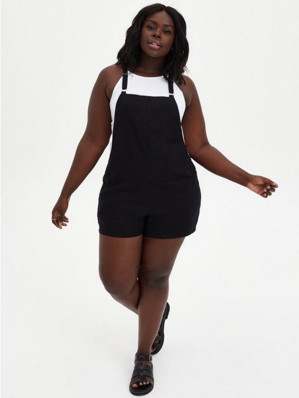 torrid Black Short Denim Overalls - Adjustable Strap Romper